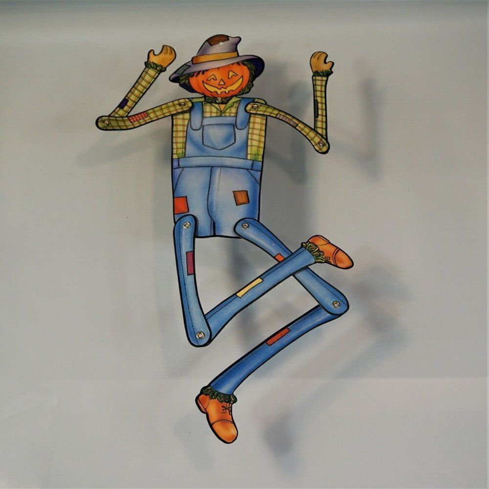 Vintage Pumpkin Head Scarecrow Halloween Hanging Decoration Jointed Cardstock